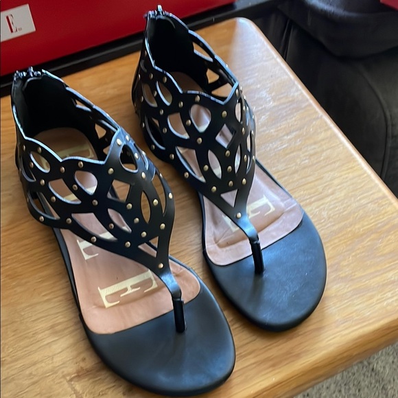 Elle Black Cutout Sandals with Studs - Picture 2 of 5